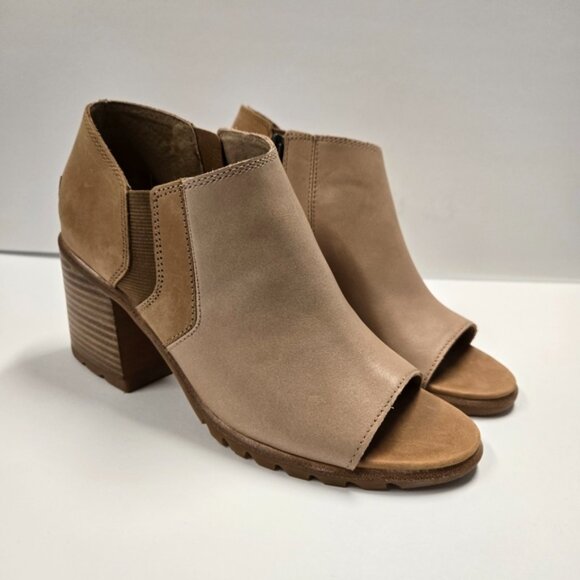 Sorel Nadia Tan and Cream Leather Peep Toe Ankle Bootie - Picture 2 of 10